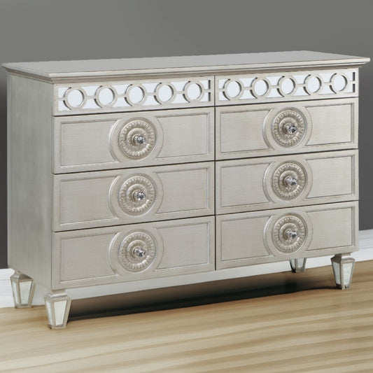 Nich 49 Inch Modern Side Dresser, 6 Drawers, Round Knobs, Wood, Silver By Casagear Home