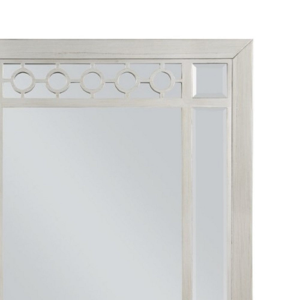 Nic 40 Inch Accent Mirror Beveled Wood Frame Portrait Silver BM275685