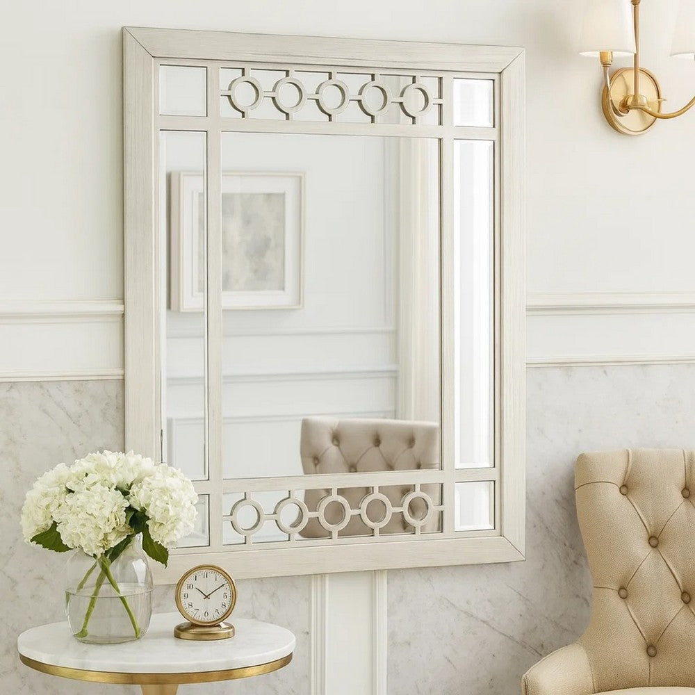 Nic 40 Inch Accent Mirror, Beveled Wood Frame Portrait, Silver