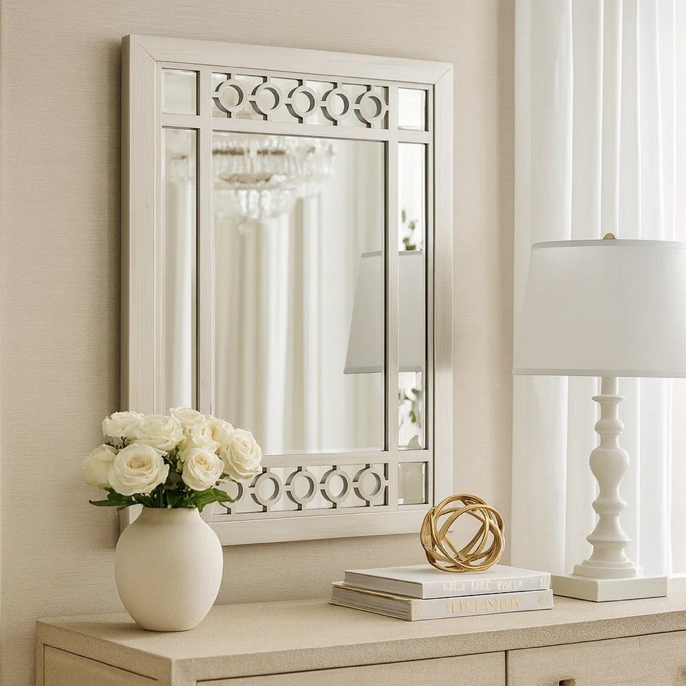 Nic 40 Inch Accent Mirror, Beveled Wood Frame Portrait, Silver