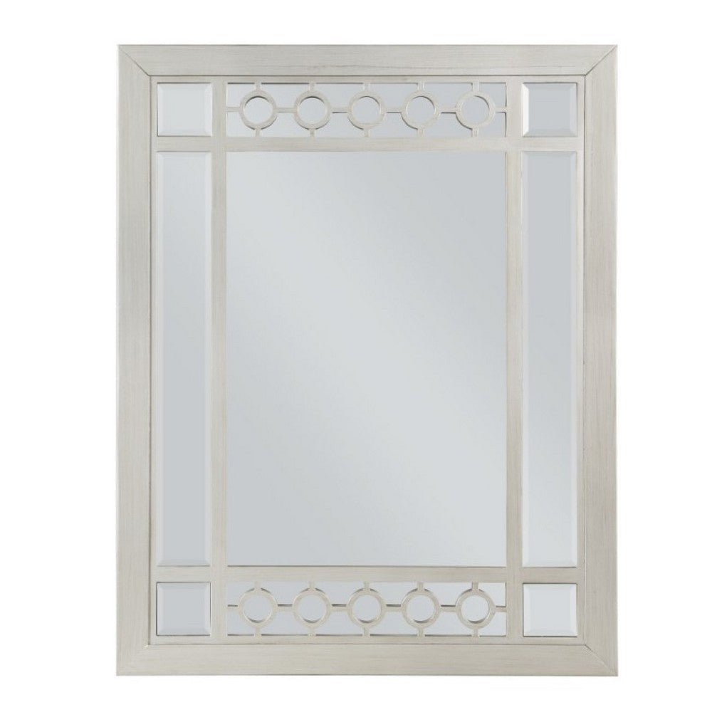 Nic 40 Inch Accent Mirror, Beveled Wood Frame Portrait, Silver