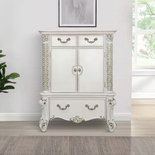 Jess 55 Inch Classic Tall Dresser Chest, 5 Drawers, Drop Handles, White