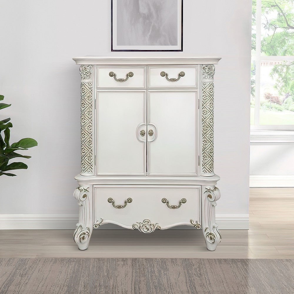 Jess 55 Inch Classic Tall Dresser Chest, 5 Drawers, Drop Handles, White