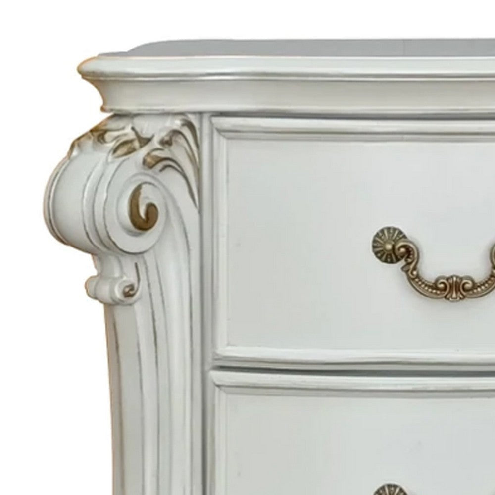 Jess 32 Inch Classic Nightstand 2 Drawers Molded Trim Wood White BM275700