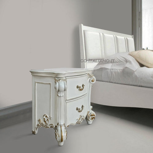 Jess 32 Inch Classic Nightstand, 2 Drawers, Molded Trim, Wood, White