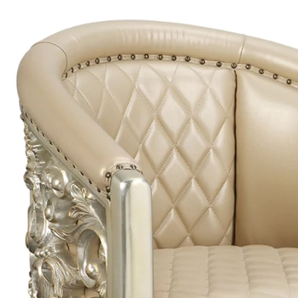 Esen 31 Inch Classic Royal Vegan Leather Armchair Scrolled Carved Gold BM275710