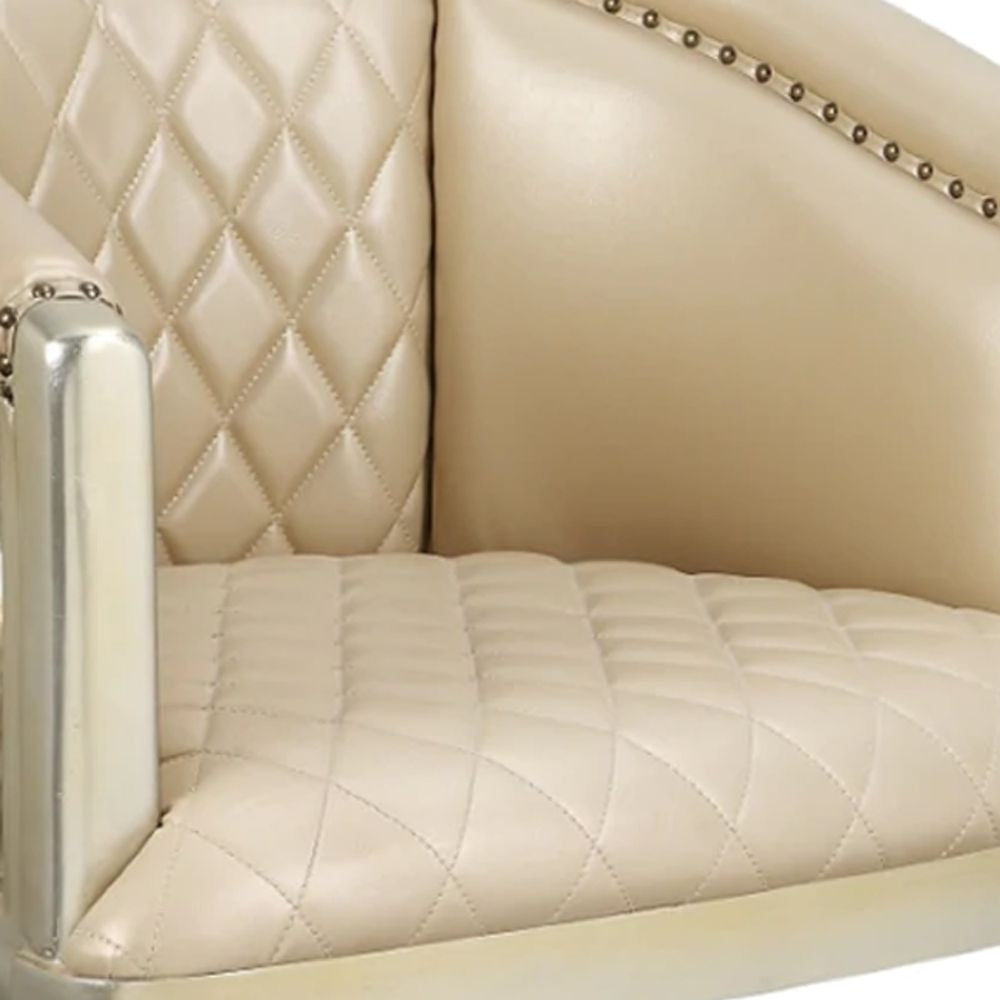 Esen 31 Inch Classic Royal Vegan Leather Armchair Scrolled Carved Gold BM275710