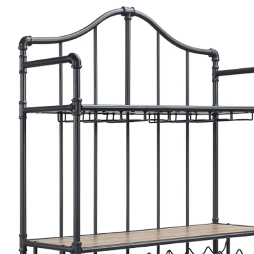 Ada 73 Inch Wine Bar Metal Rack With Shelves Stemware Oak Brown BM275721