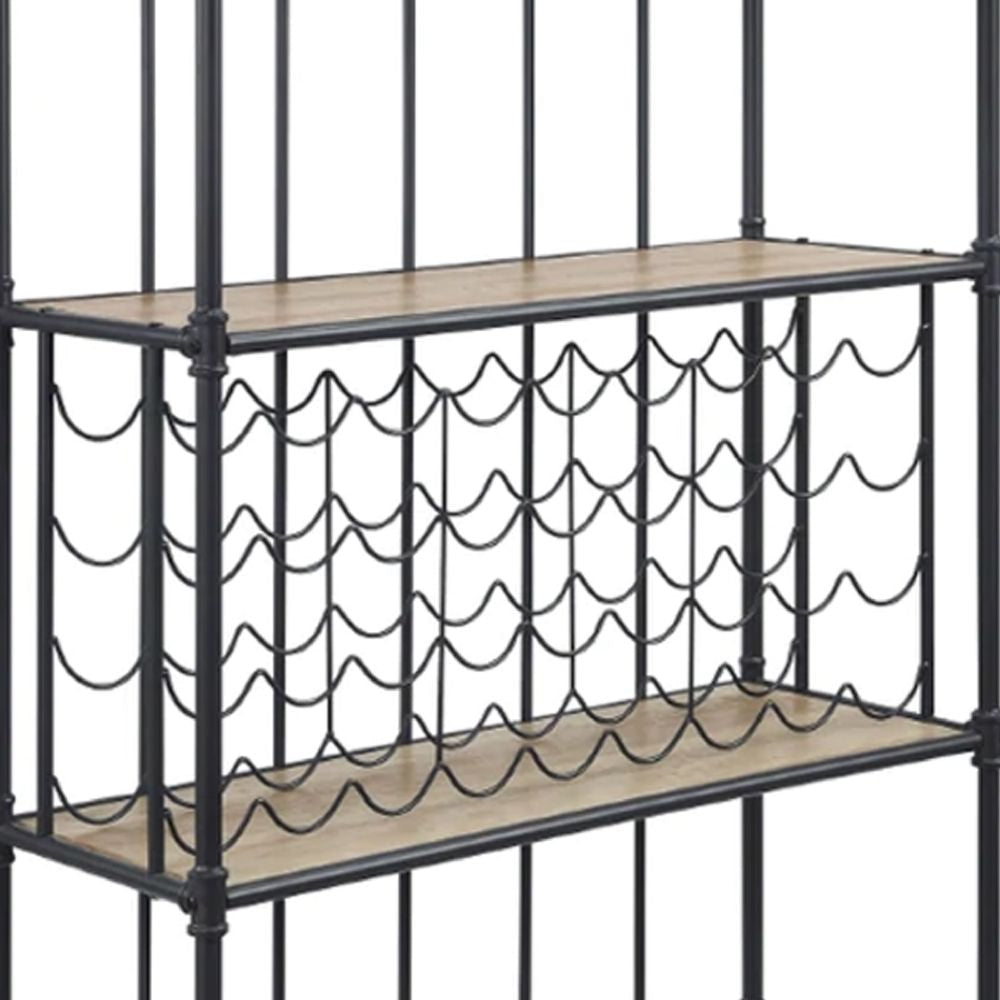 Ada 73 Inch Wine Bar Metal Rack With Shelves Stemware Oak Brown BM275721