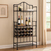 Ada 73 Inch Wine Bar Metal Rack With Shelves, Stemware, Oak Brown