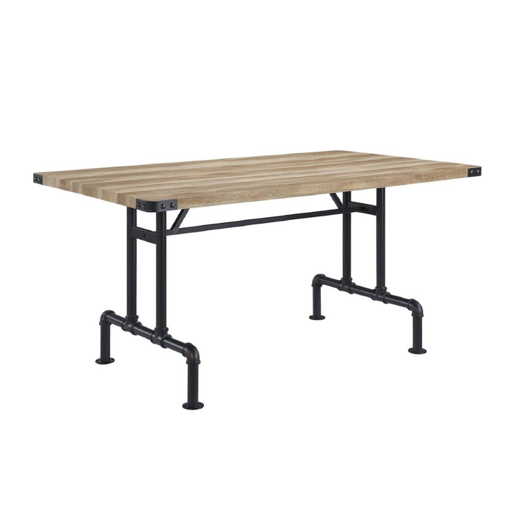 Ada 64 Inch Solid Wood Dining Table, Metal Frame, Rectangular, Brown