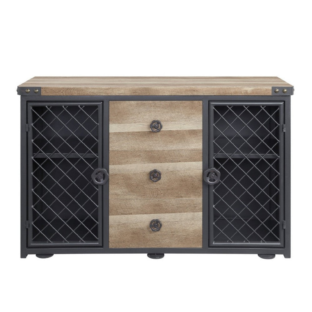 Ada 50 Inch Wood Sideboard Buffet Cabinet 3 Drawer Mesh Doors Nailhead Oak BM275723