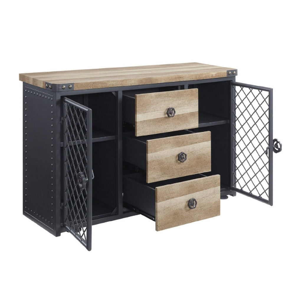Ada 50 Inch Wood Sideboard Buffet Cabinet 3 Drawer Mesh Doors Nailhead Oak BM275723