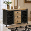 Ada 50 Inch Wood Sideboard Buffet Cabinet, 3 Drawer, Mesh Doors, Nailhead, Oak