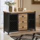 Ada 50 Inch Wood Sideboard Buffet Cabinet, 3 Drawer, Mesh Doors, Nailhead, Oak