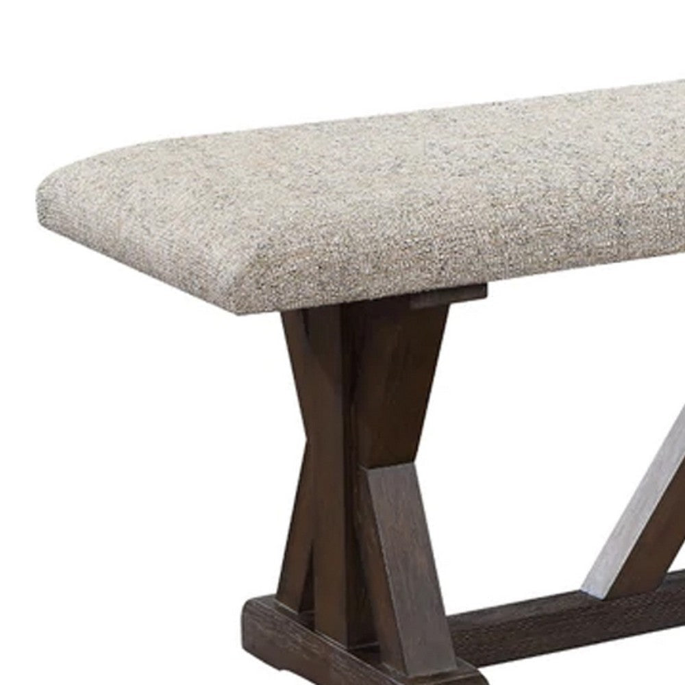 60 Inch Bench Padded Cushion X Shaped Trestle Base Gray Oak Brown BM275727