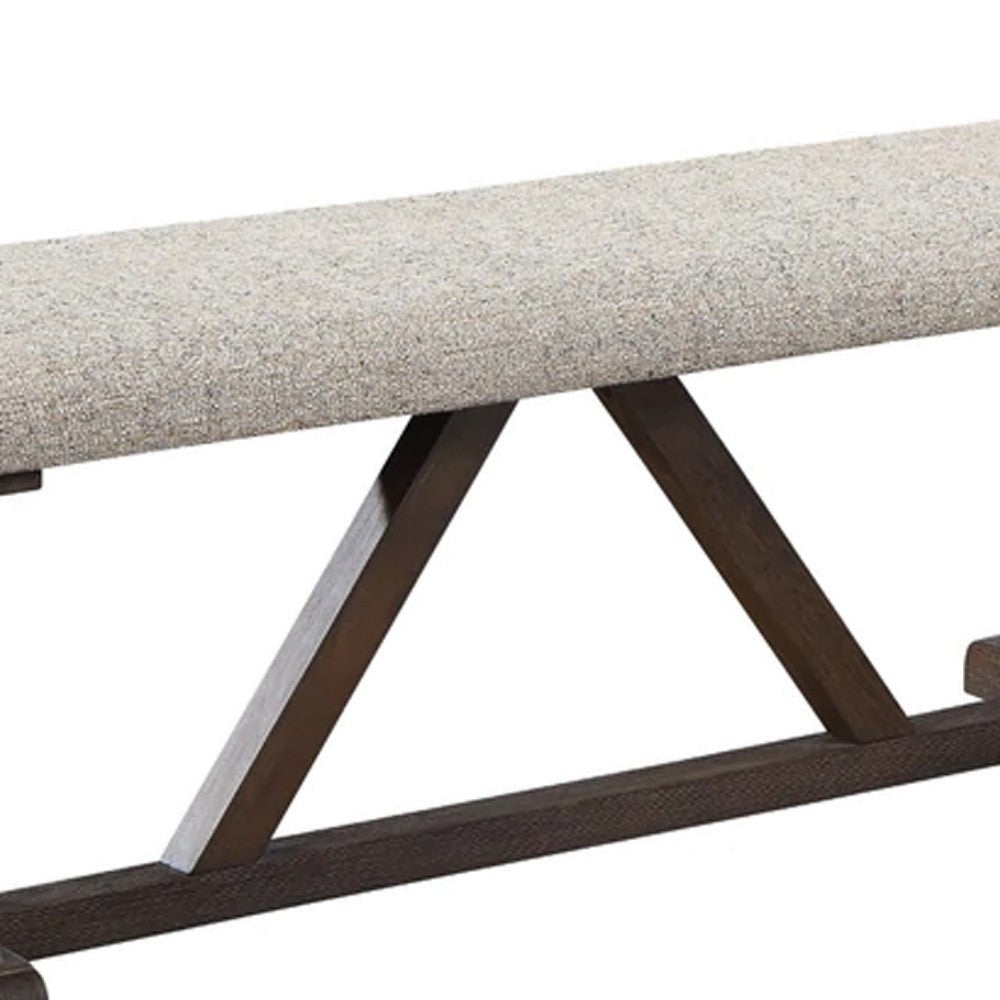 60 Inch Bench Padded Cushion X Shaped Trestle Base Gray Oak Brown BM275727