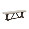 60 Inch Bench, Padded Cushion, X Shaped Trestle Base, Gray, Oak Brown