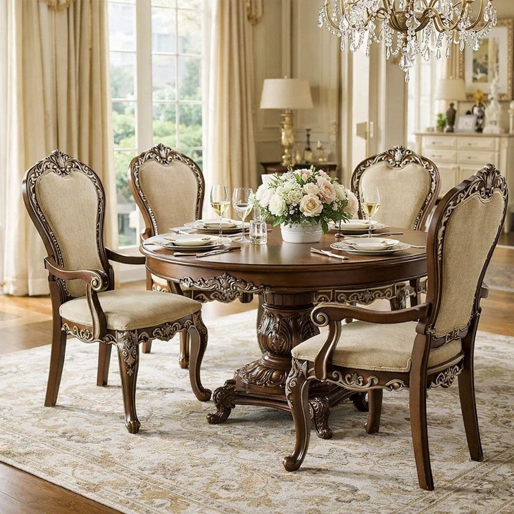 Armchair | Classic Upholstered | Nailhead & Scroll Details | Brown