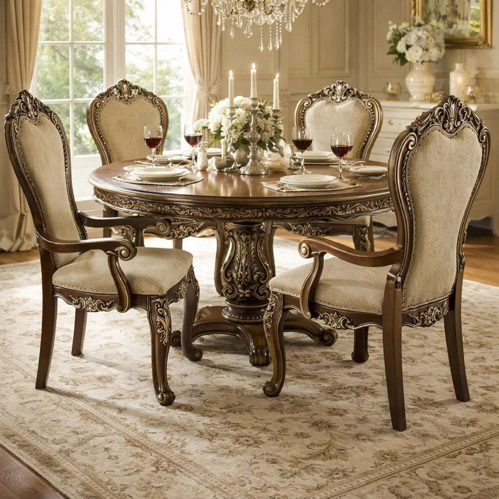 Armchair | Classic Upholstered | Nailhead & Scroll Details | Brown