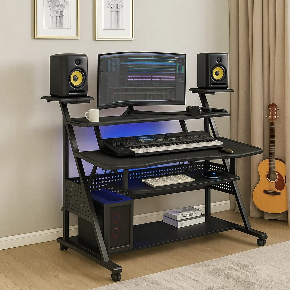 Gia Music Desk | 67" | Keyboard Tray | Shelves | Black