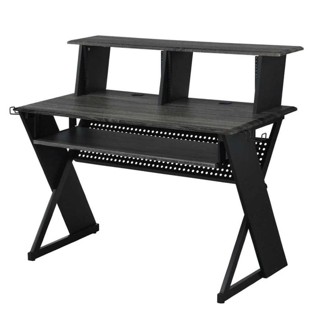 Tin Music Desk | 47" | Keyboard Tray | Shelves | Gray