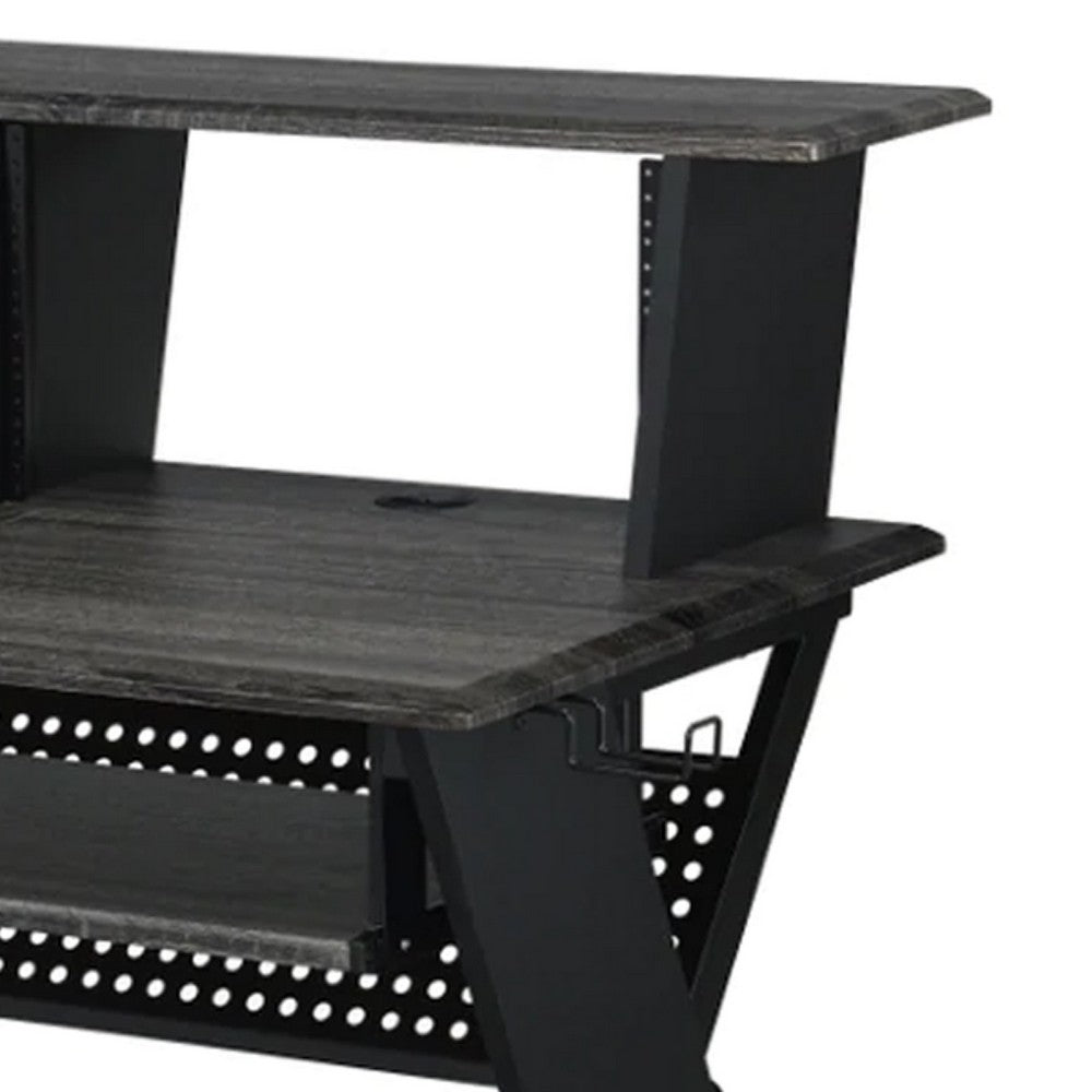 Tin Music Desk | 47" | Keyboard Tray | Shelves | Gray