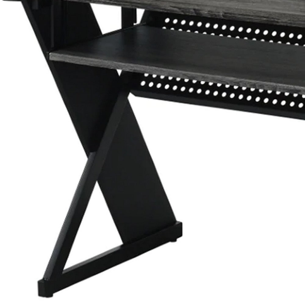 Tin Music Desk | 47" | Keyboard Tray | Shelves | Gray