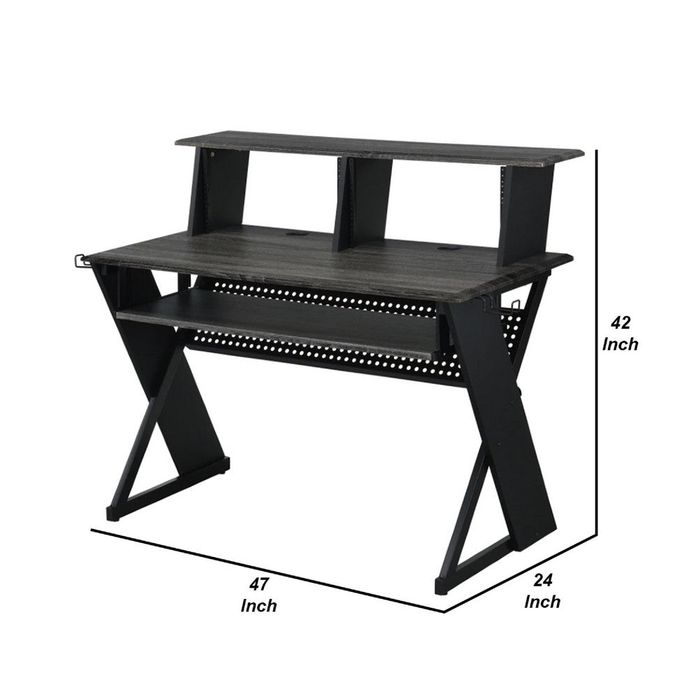Tin Music Desk | 47" | Keyboard Tray | Shelves | Gray