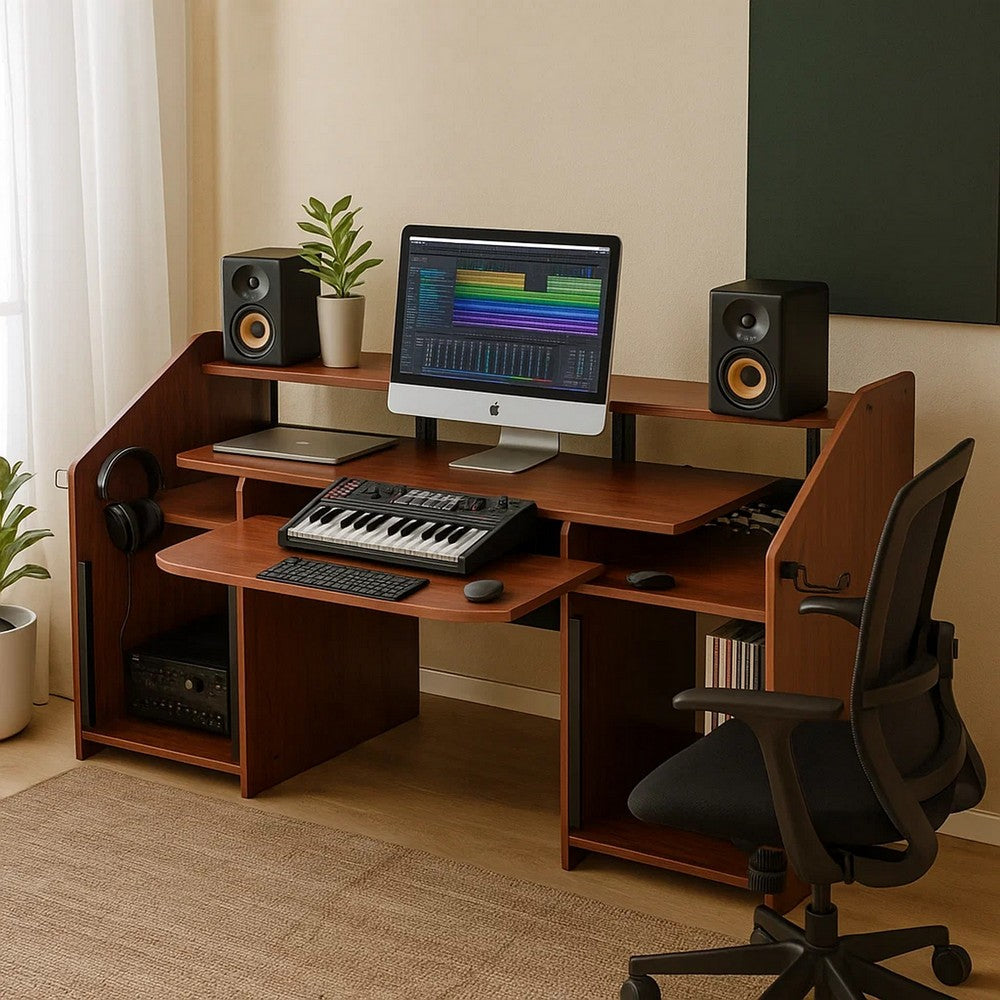 Music Desk | 71" | Studio Station | 3 Shelves | Cherry Brown