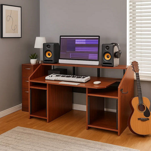 Music Desk | 71" | Studio Station | 3 Shelves | Cherry Brown
