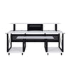 72 Inch Music Desk Workstation, Crossed Metal Panels, Keyboard Tray, White