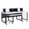 72 Inch Music Desk Workstation, Crossed Metal Panels, Keyboard Tray, White