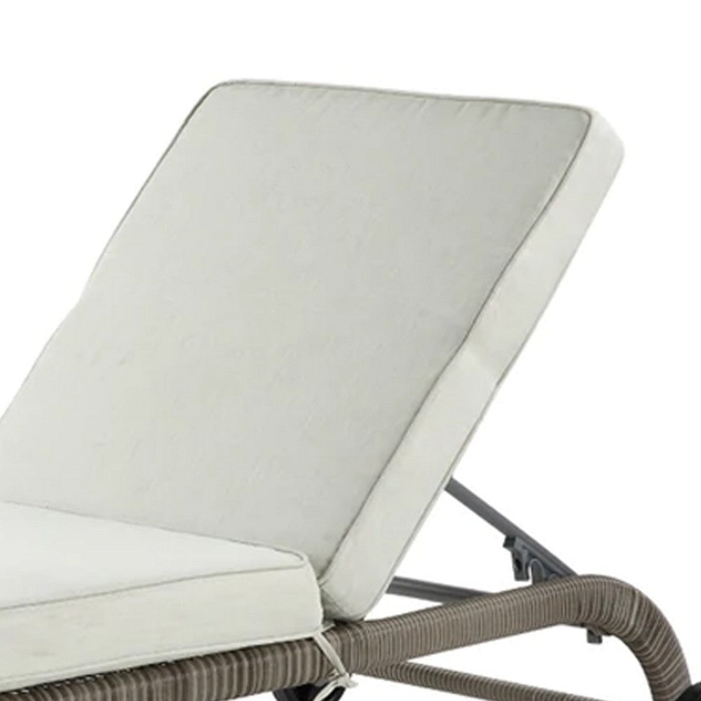 80 Inch Outdoor Patio Sun Lounge All Weather Resin Wicker Brown White BM276211