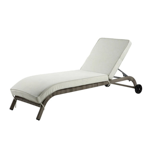 80 Inch Outdoor Patio Sun Lounge, All Weather Resin Wicker, Brown, White