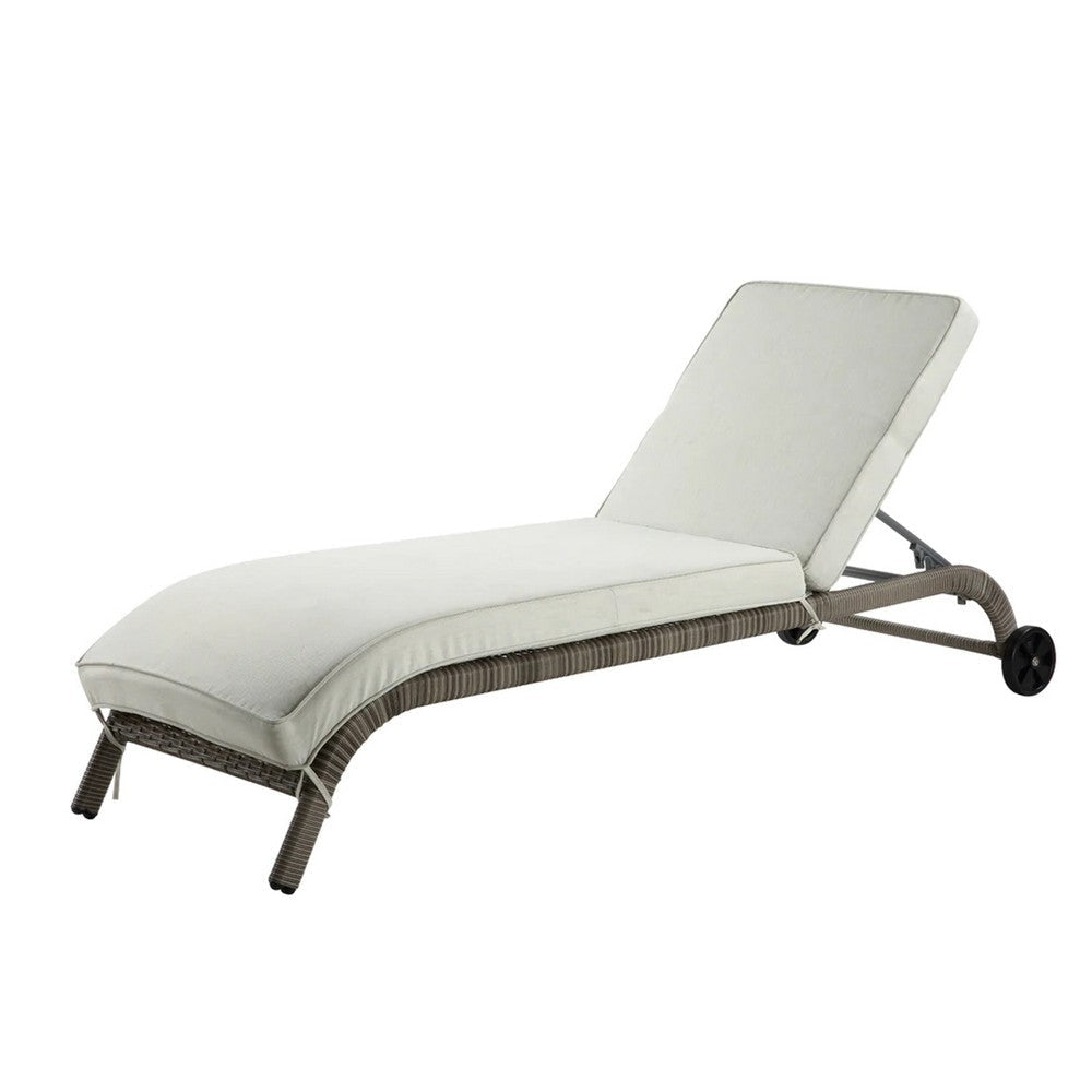 80 Inch Outdoor Patio Sun Lounge, All Weather Resin Wicker, Brown, White