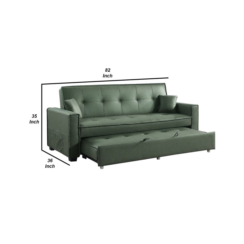 82 Inch Adjustable Sofa Pull Out Trundle Tufted Dark Green By Casagear Home BM276214