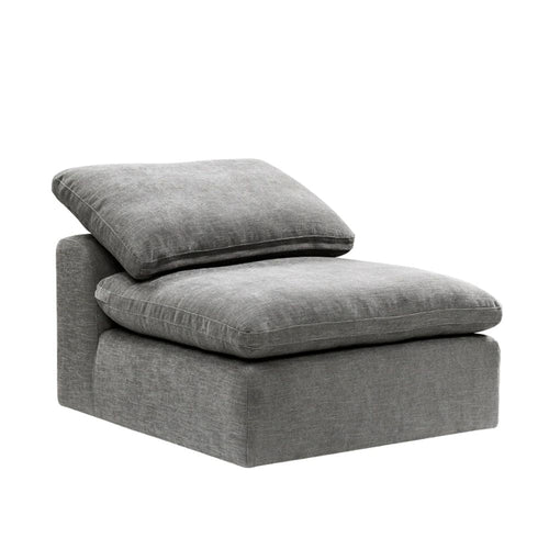Shar 45 Inch Modular Armless Chair with Loose Pillow Back, Fabric, Gray