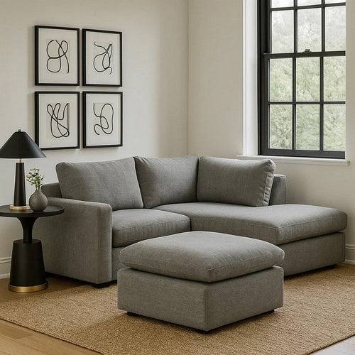 Shar 37 Inch Square Ottoman, Removable Pillow Top Cushion, Gray