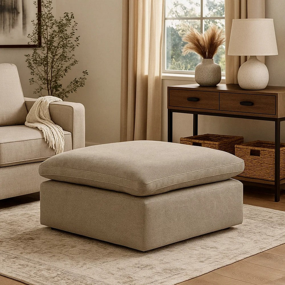 Scott 37 Inch Square Ottoman, Removable Pillow Top Cushion, Beige