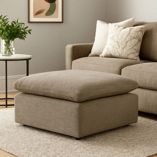 Scott 37 Inch Square Ottoman, Removable Pillow Top Cushion, Beige