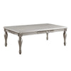 Sto 59 Inch Classic Coffee Table, Floral Trim, Turned Legs, Wood, Silver