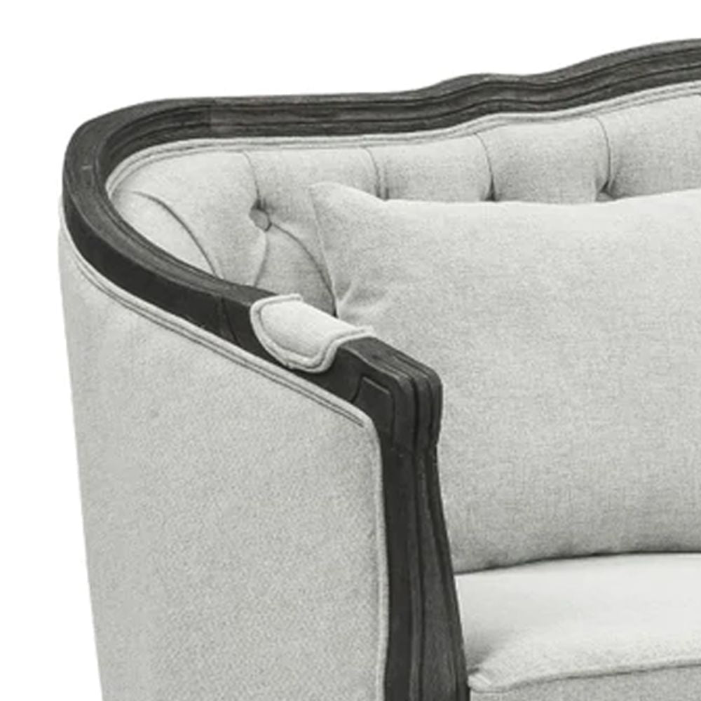 Cam 64 Inch Classic Loveseat Button Tufted Fabric Cabriole Gray Brown BM276240