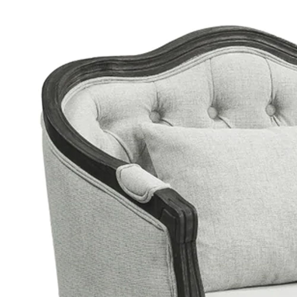 Cam 37 Inch Classic Accent Chair Button Tufted Fabric Gray Brown BM276241