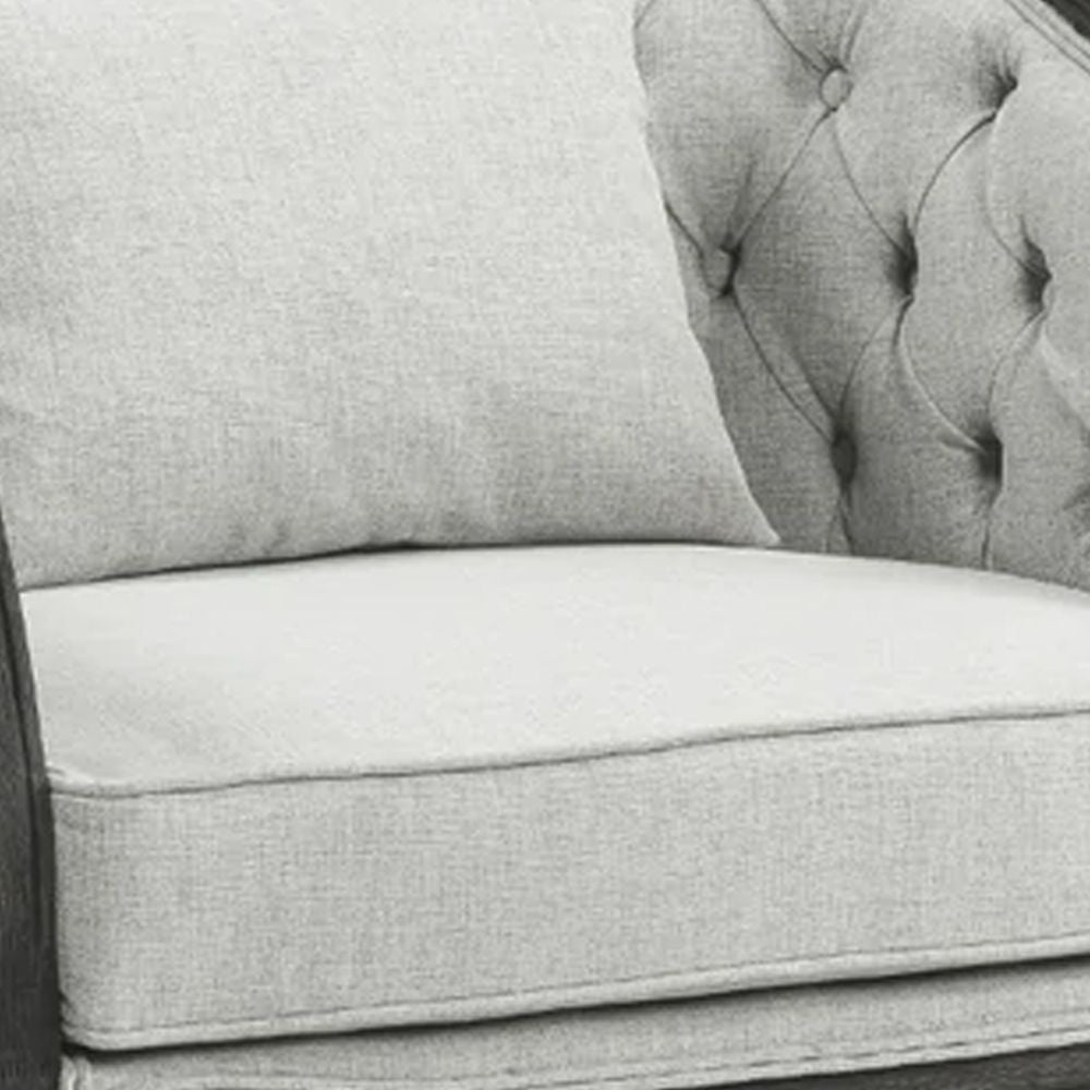 Cam 37 Inch Classic Accent Chair Button Tufted Fabric Gray Brown BM276241