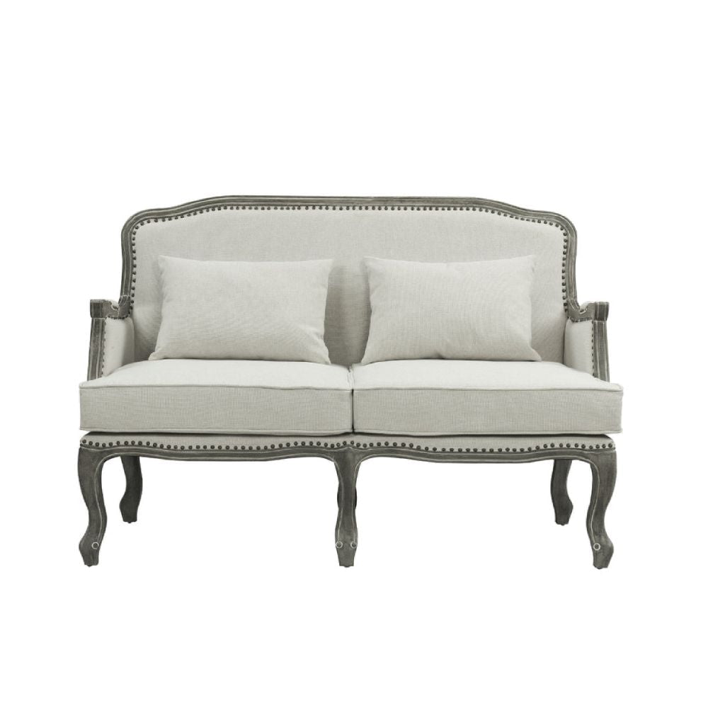 Warn 56 Inch Classic Sofa Nailhead Trim Box Cushion Fabric Cream Brown BM276243