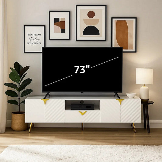 Tyra TV Stand | 79" | 2 Door | White & Gold