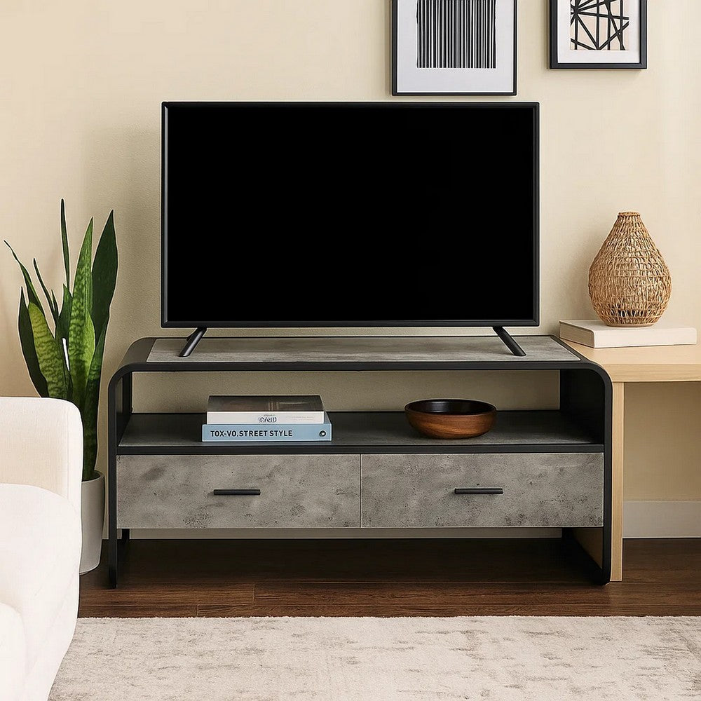 Ish 39 Inch Entertainment Center TV Stand, 2 Drawers, Wood, Gray, Black