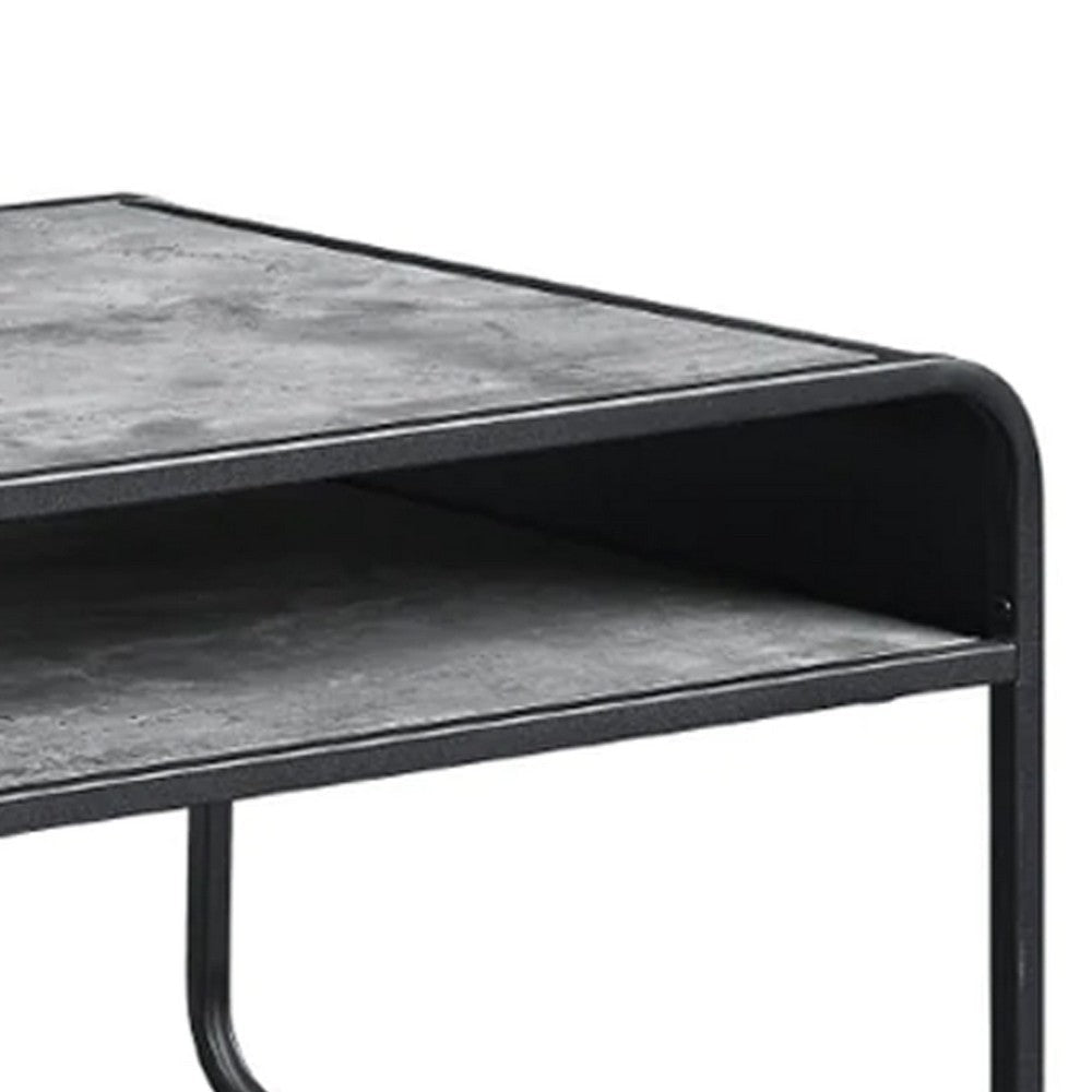 Ish 42 Inch Modern Coffee Table with Curved Edge Design Wood Gray Black BM276253