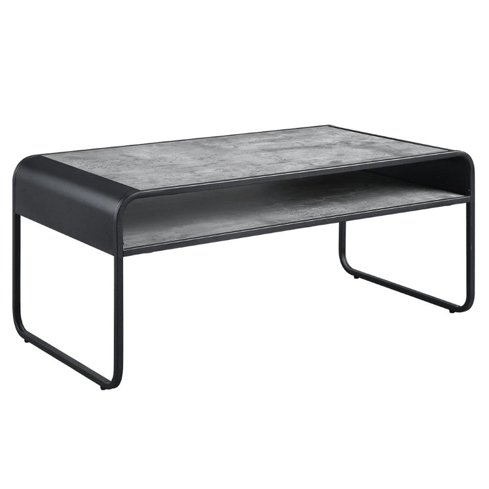 Ish 42 Inch Modern Coffee Table with Curved Edge Design, Wood, Gray, Black